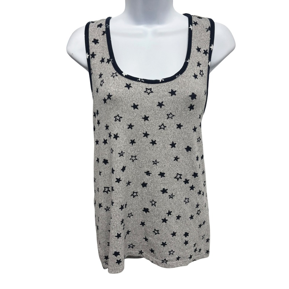Lucky Brand Women Gray Navy Blue Star Print Scoop Neck‎ Tank Top Size M